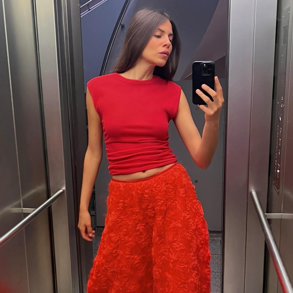NEW Red Small Knit Top with Side Ruching